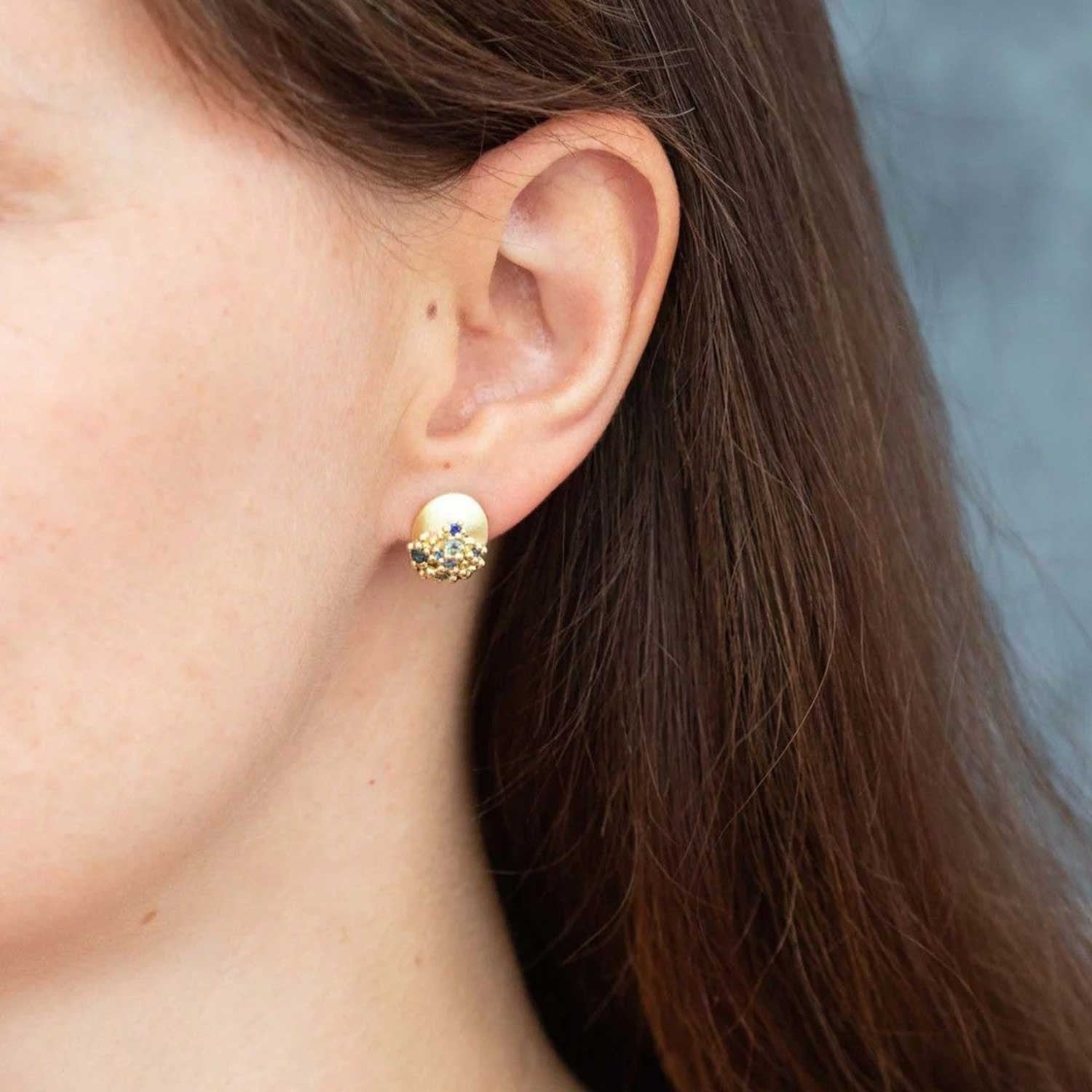 ADORN Sapphire & Aqua Gold Stud Earrings by Hannah Bedford at ethical jeweller E.C.One London