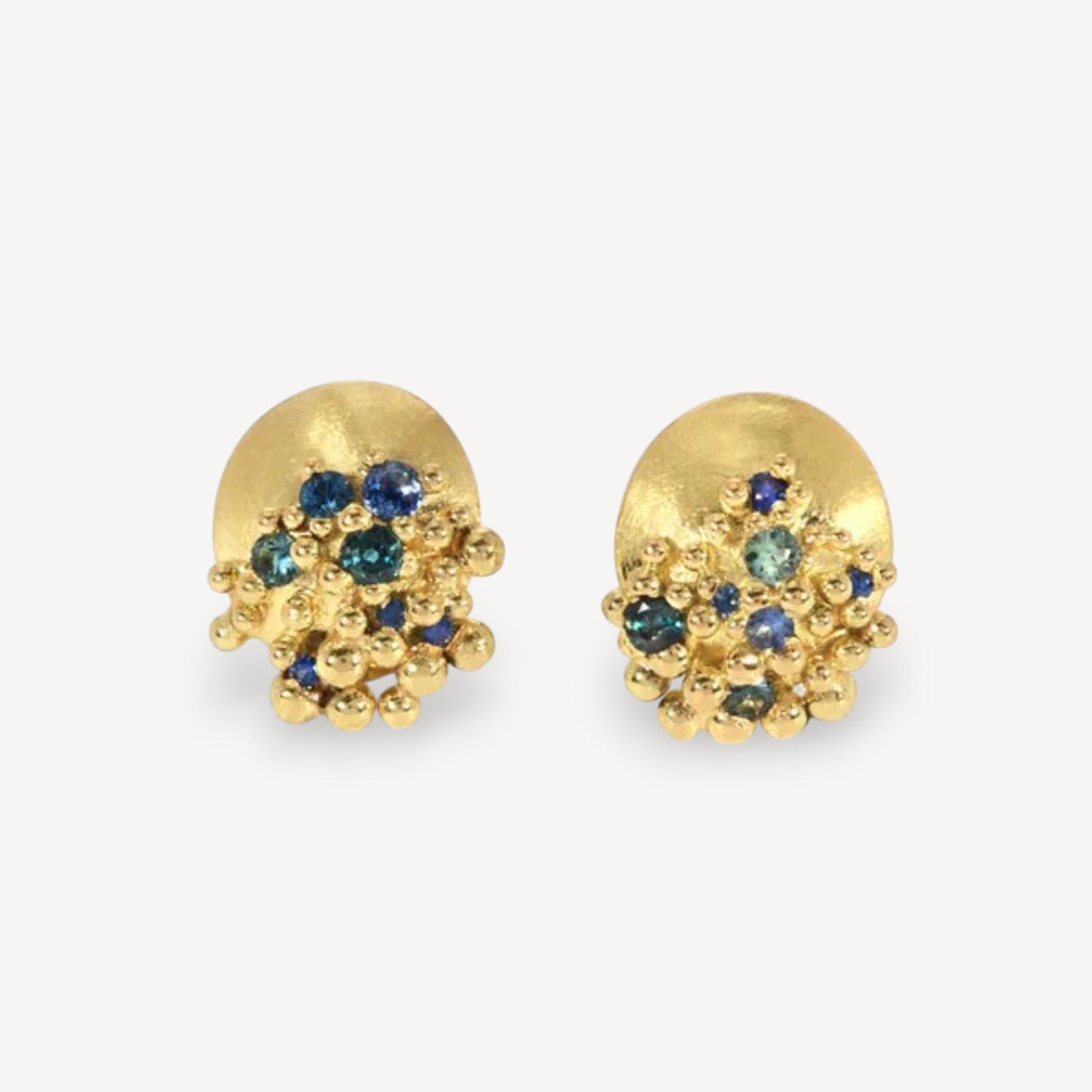 ADORN Sapphire & Aqua Gold Stud Earrings by Hannah Bedford at ethical jeweller E.C.One London