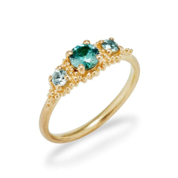 Hannah Bedford Triple Cluster Ring with Zircons Yellow Gold at ethical jewellers E.C. One London