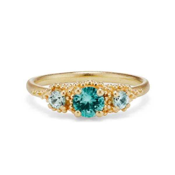 Hannah Bedford Triple Cluster Ring with Zircons Yellow Gold at ethical jewellers E.C. One London