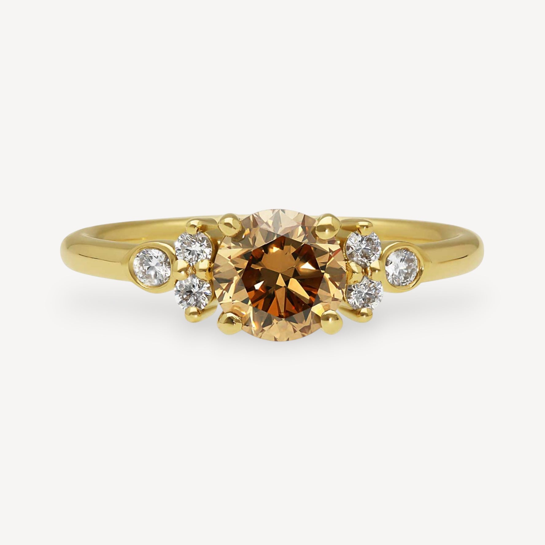 HATTY Champagne Diamond Yellow Gold Engagement Ring