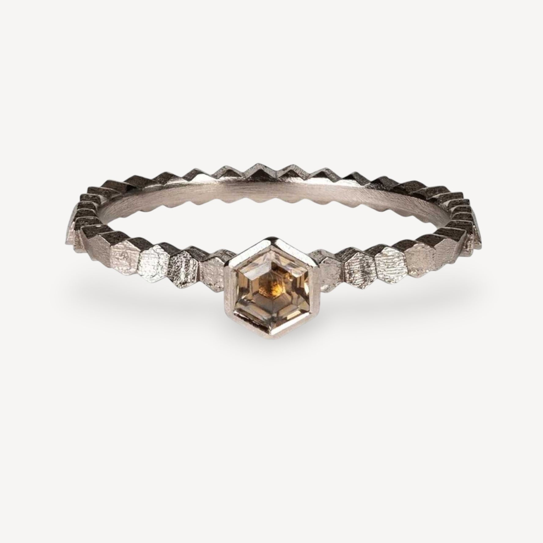 HEX Band with Peach Sapphire Warm White Gold Ring
