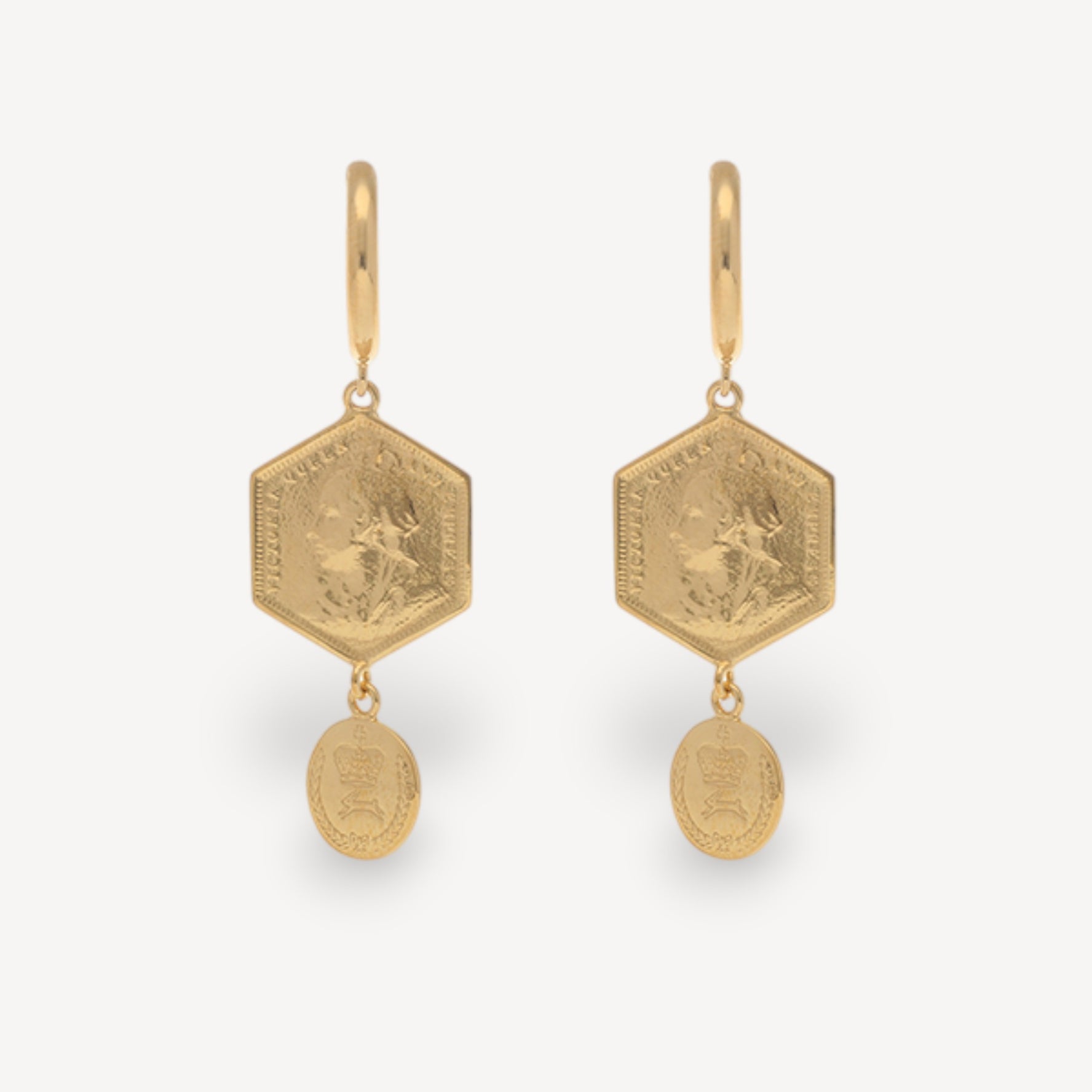 Hex Coin Drop Earrings