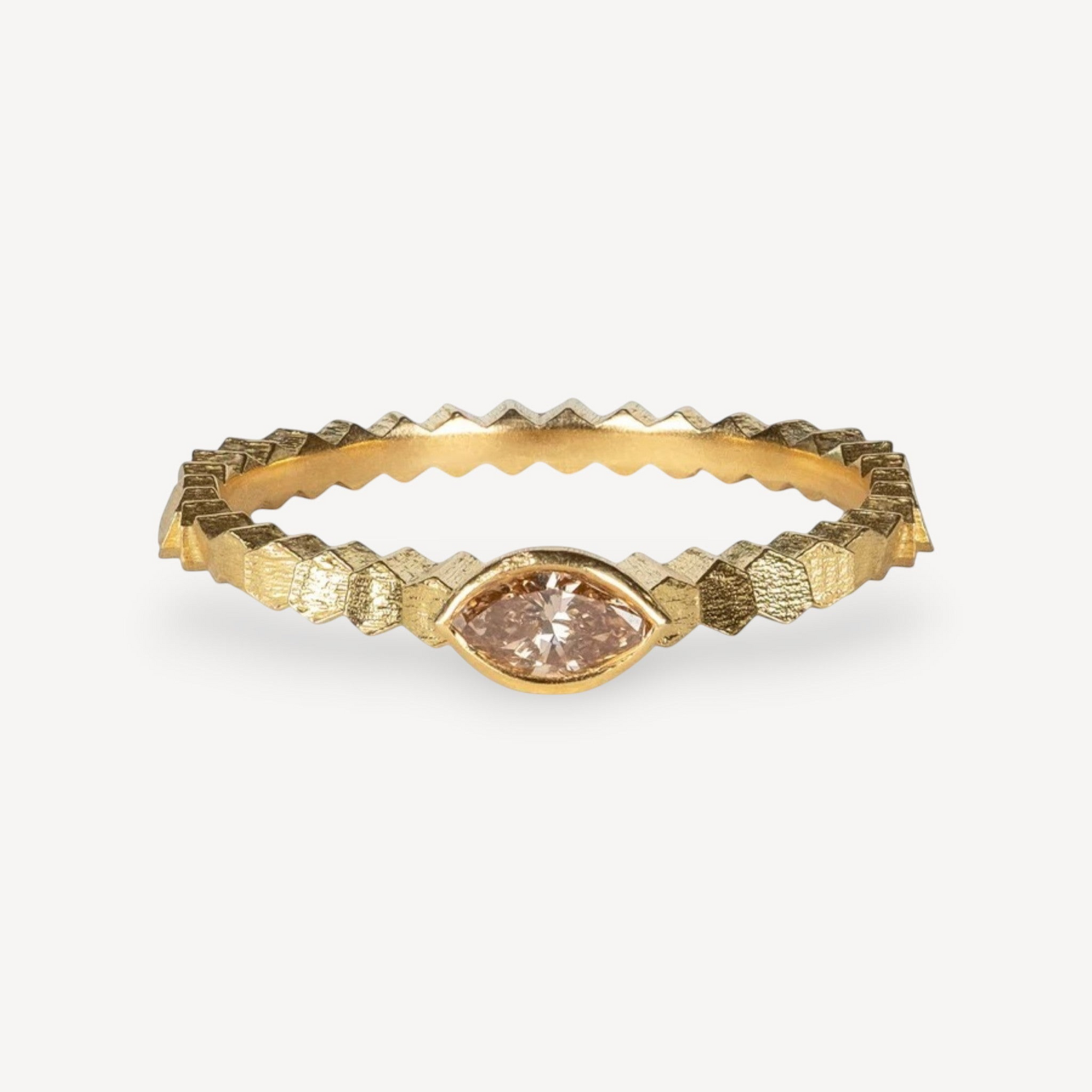 HEX Single Ring Yellow Gold Ring with Marquise Diamond