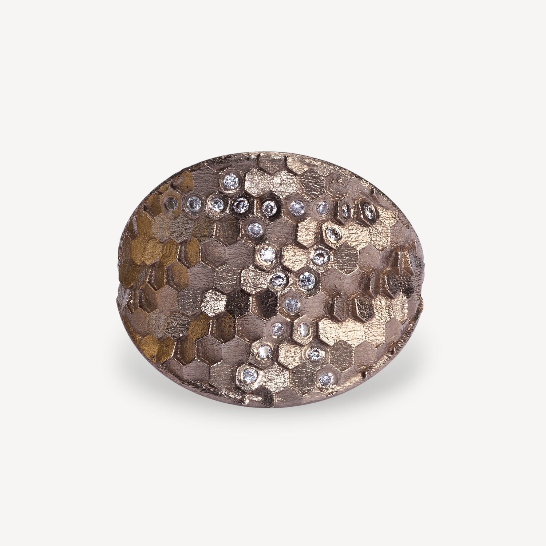 HEX Small Shield Ring Warm White Gold with Brown Diamonds