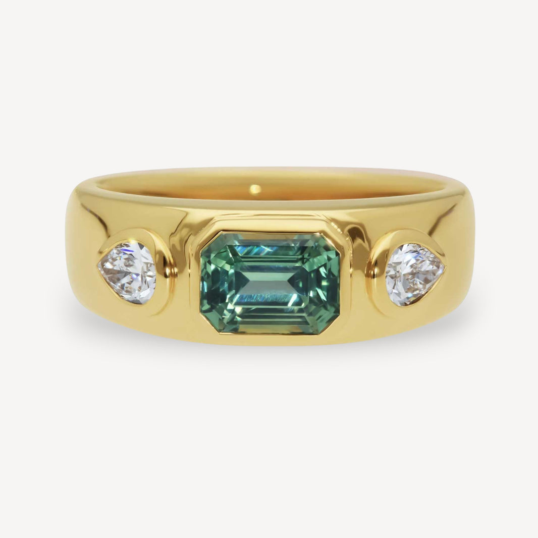 ISLA Yellow Gold Green Sapphire and Diamond Engagement Ring