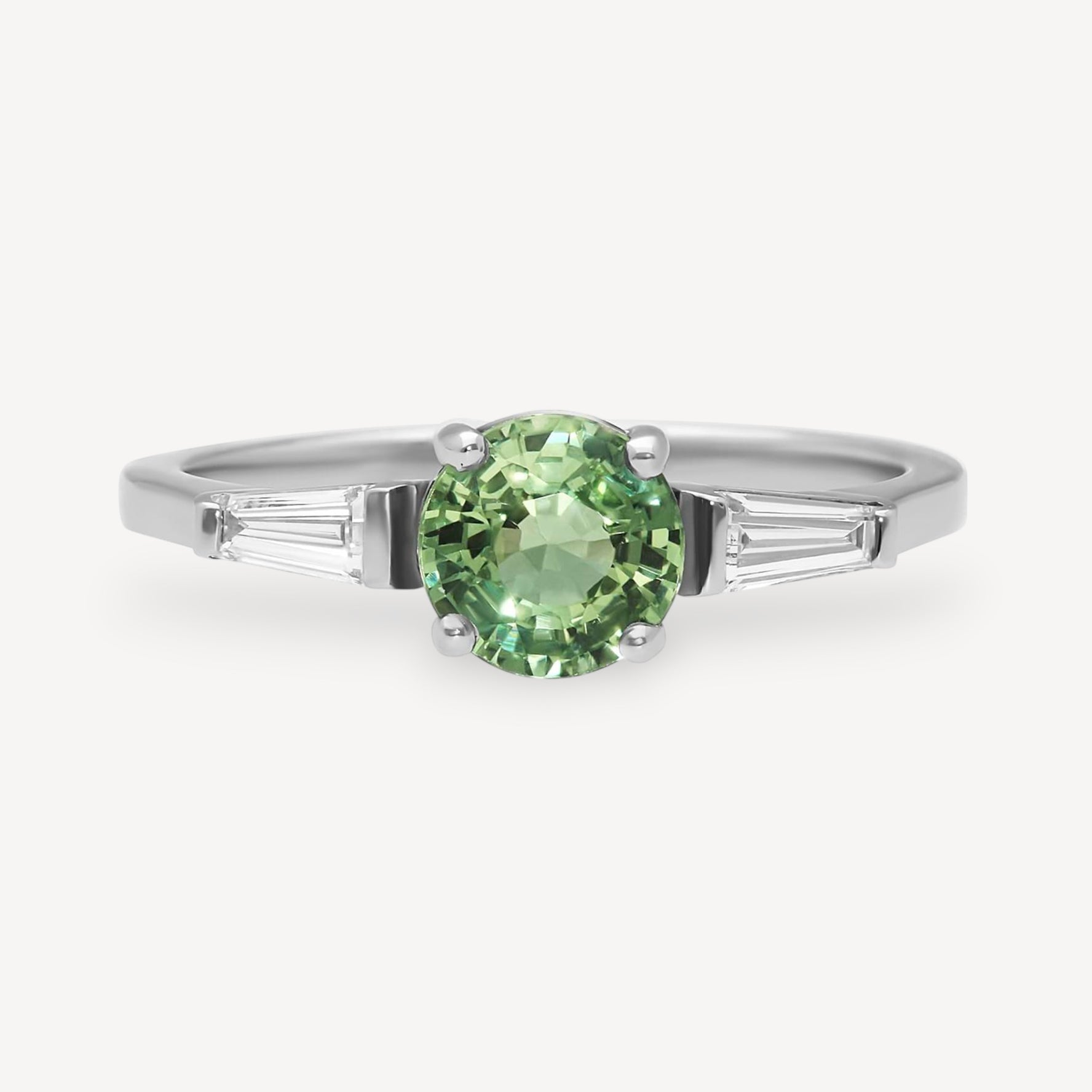 JESSICA Round Green Sapphire Platinum Engagement Ring