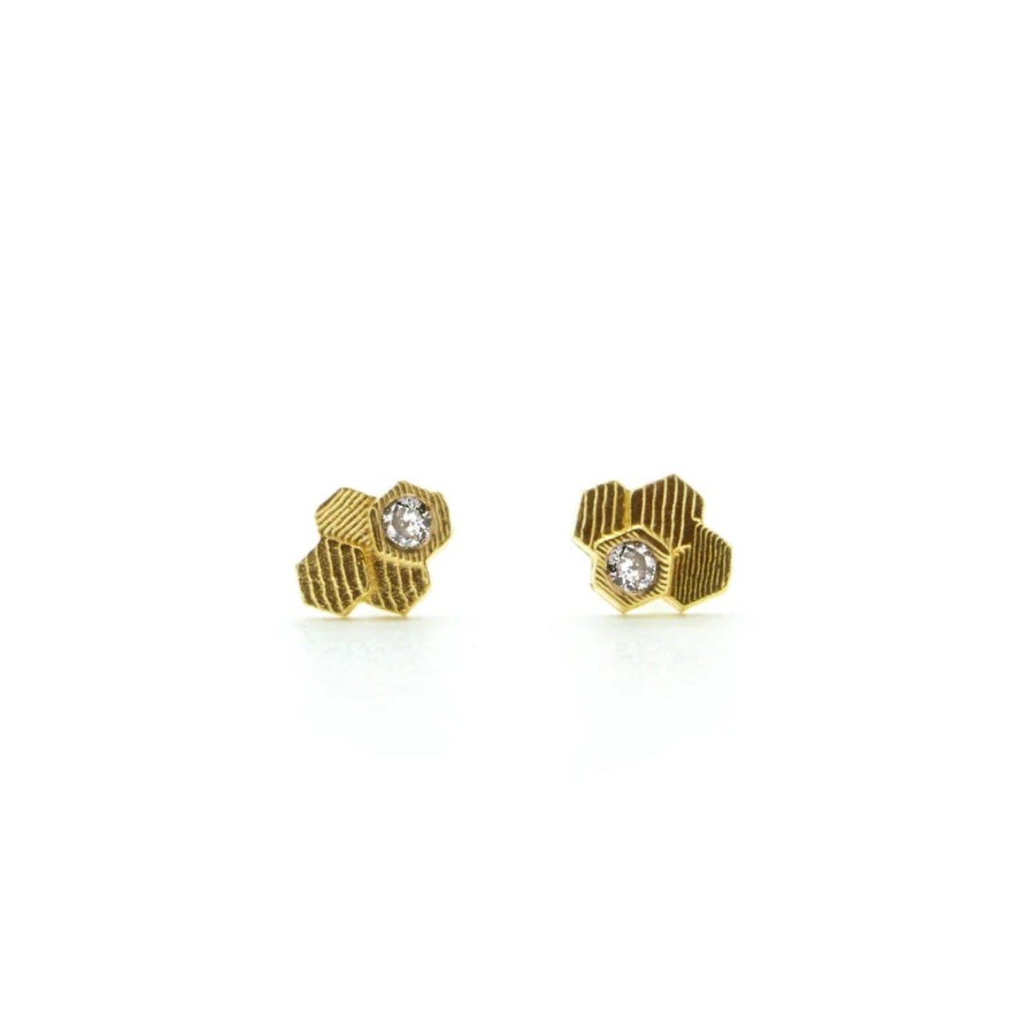 4 HEX Chaos Stud Earrings Yellow Gold with Diamond