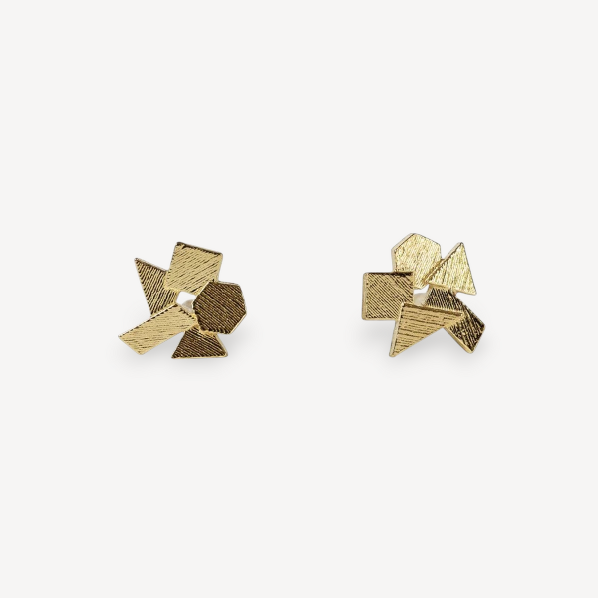 EC One 18ct yellow gold cluster stud earrings featuring textured geometric shapes in a delicate 5mm design.