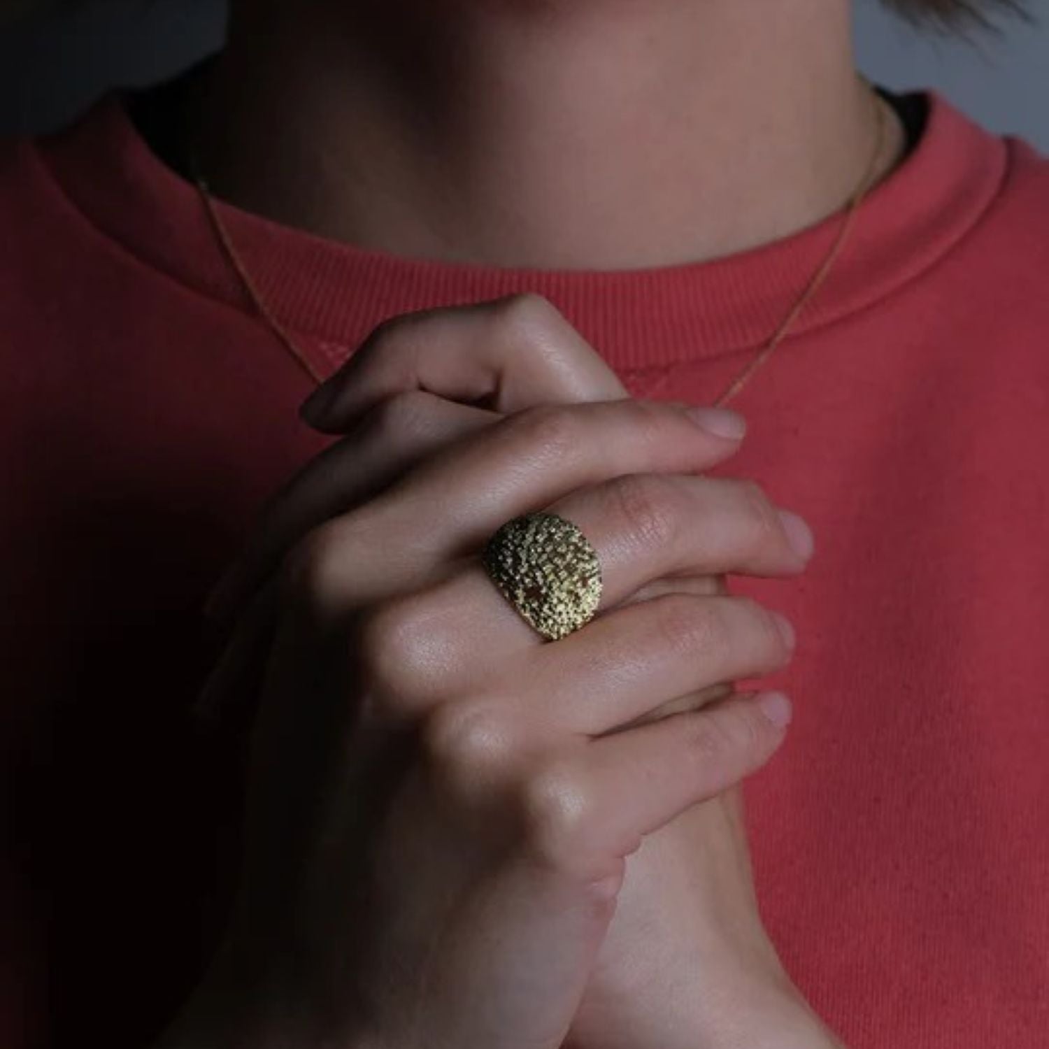 Jo Hayes Ward at ethical jewellers E.C.One London STRUCTURAL Random Oval Ring Yellow Gold