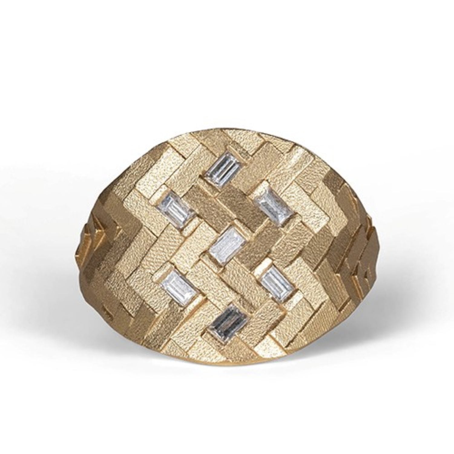 Jo Hayes Ward at ethical jeweller E.C.One PARQUET Small Shield Ring Yellow Gold with Diamonds
