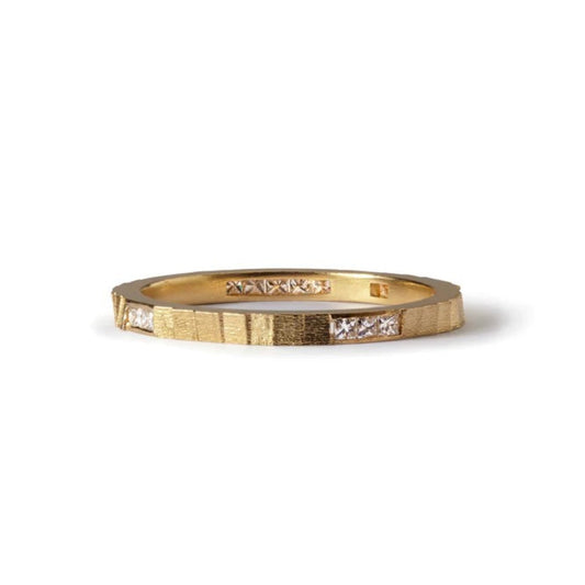Jo Hayes Ward at ethical jewellers E.C.One London SQUARE Random Eternity Ring Yellow Gold with Diamonds