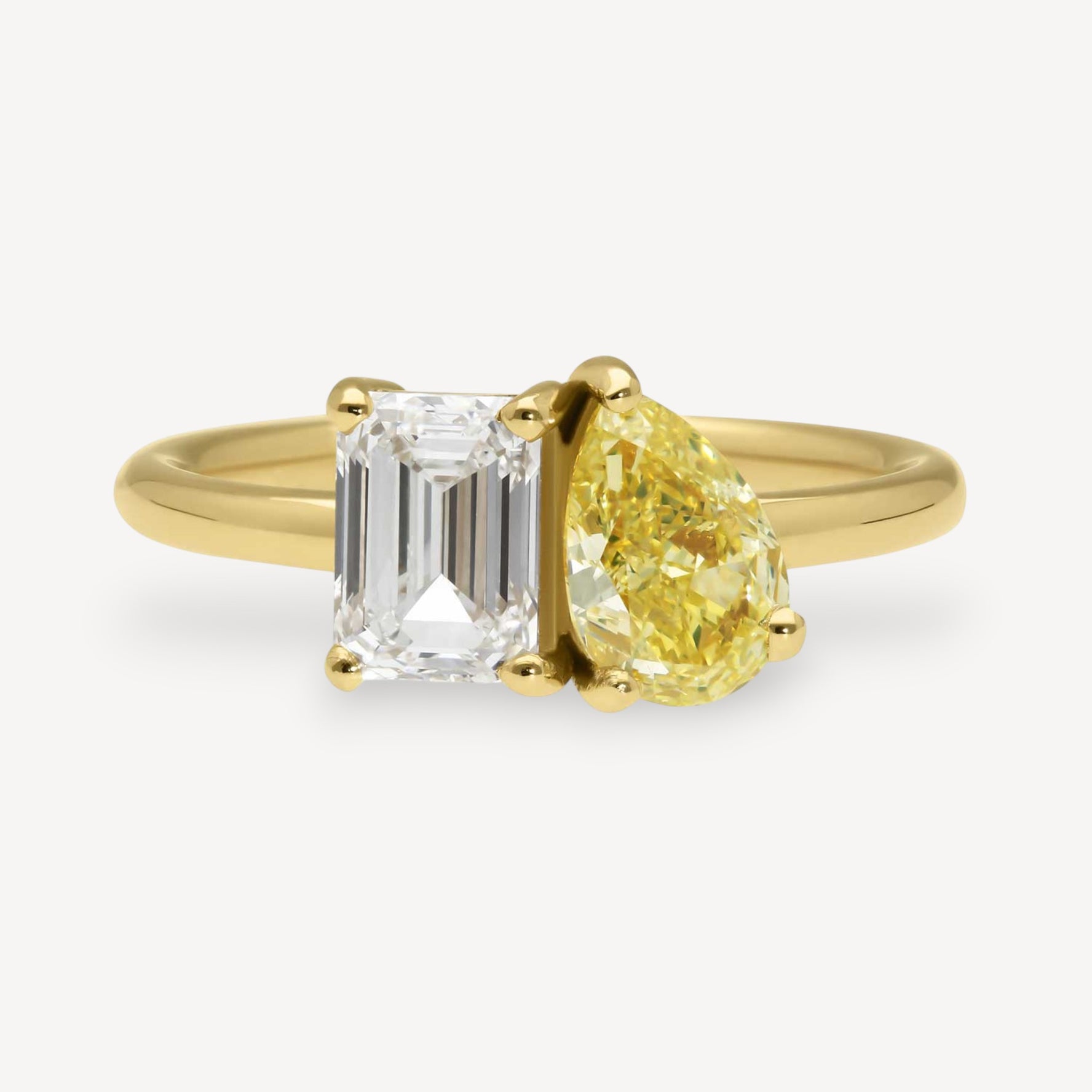 JOSEPHINE Emerald Cut White Diamond & Pear-Shaped Yellow Diamond Engagement Ring