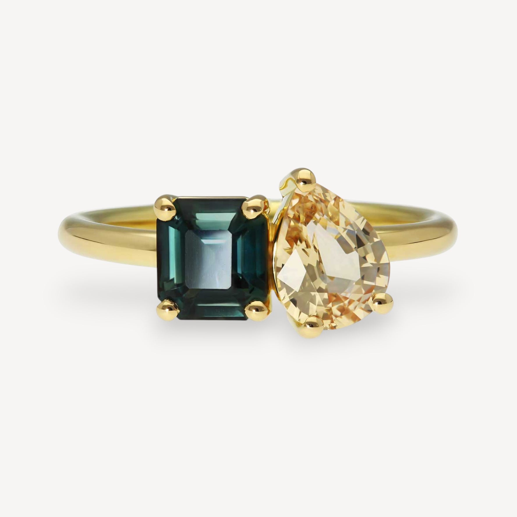JOSEPHINE Yellow Gold Peach & Teal Sapphire Engagement Ring