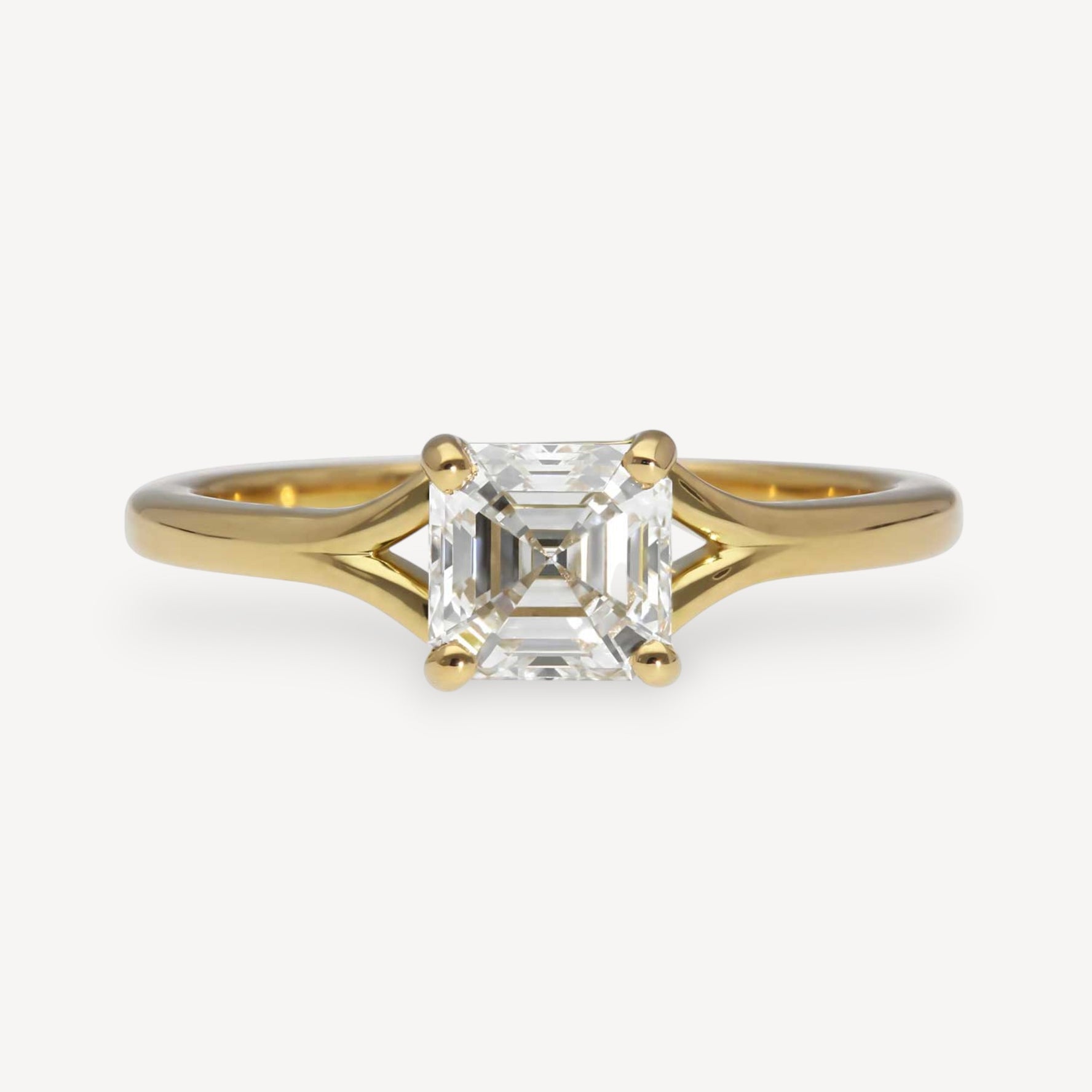 JUNO Gold Solitaire Ring with Asscher Cut White Diamond