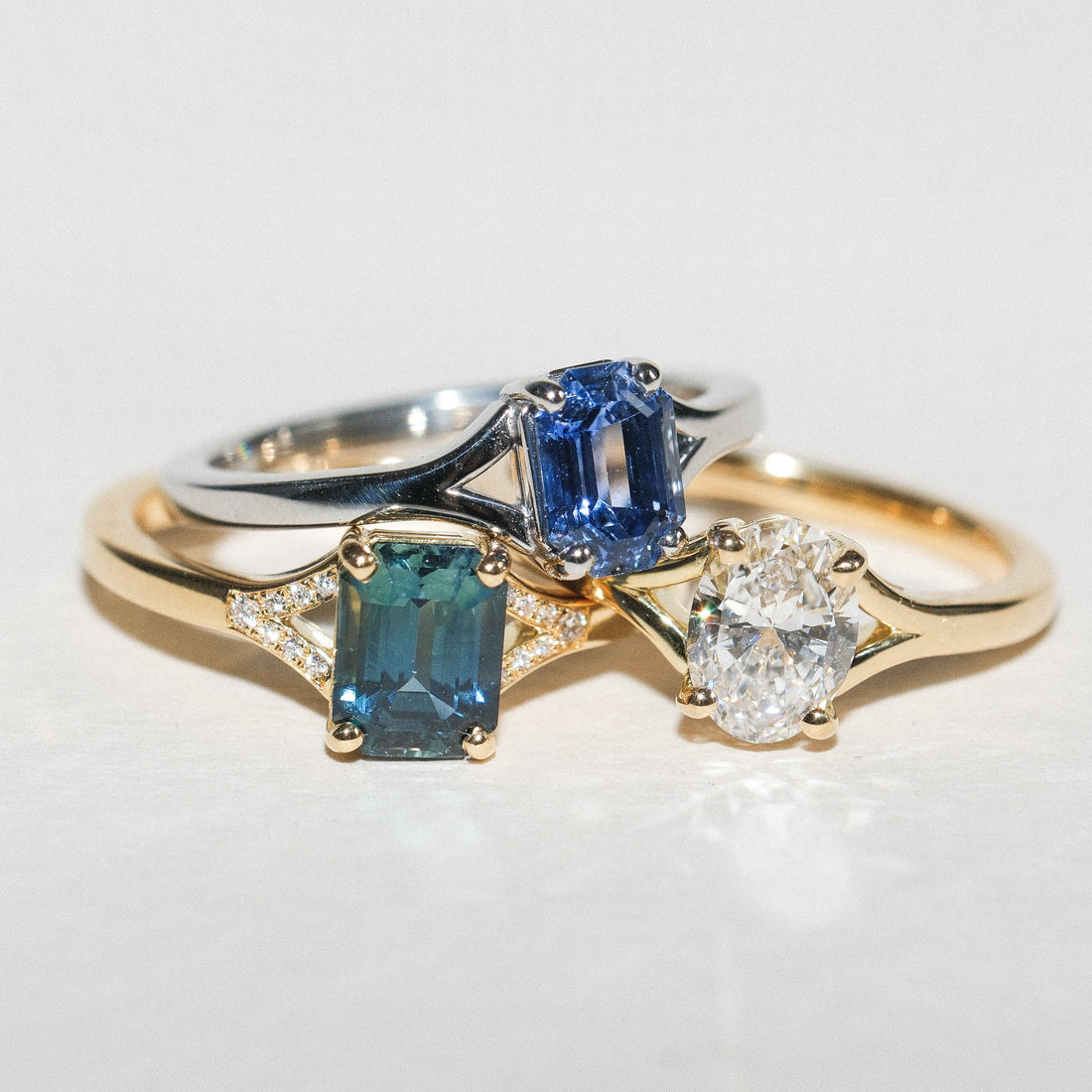 JUNO Gold Solitaire Ring with Octagon Teal Sapphire & Diamonds