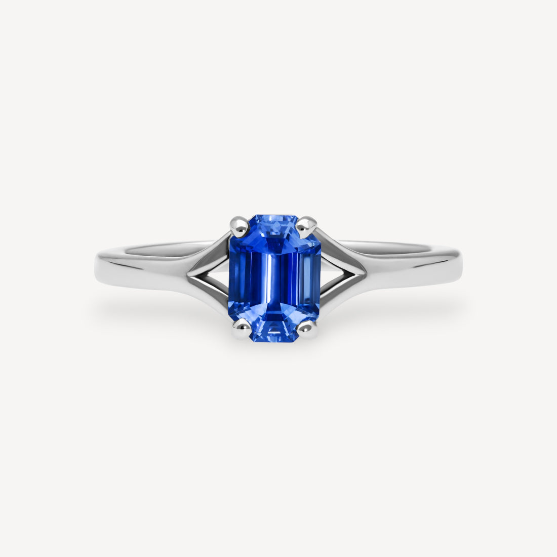 JUNO Platinum Solitaire Ring with Octagon Blue Sapphire
