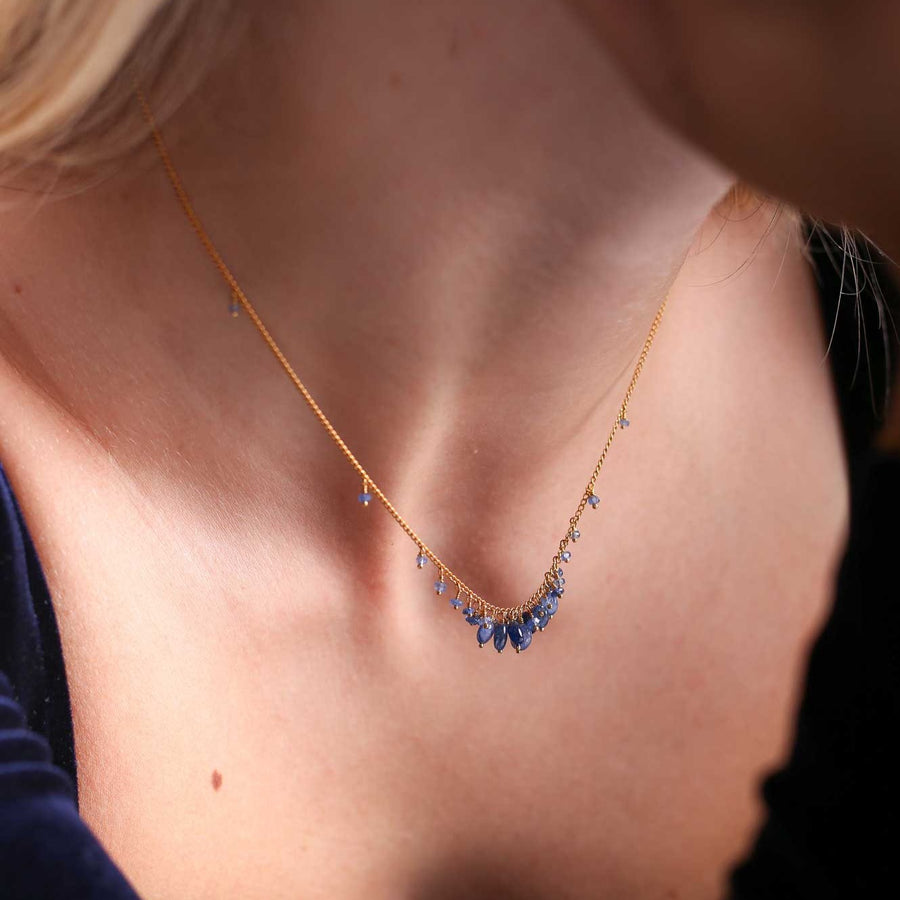 Kate Wood Blue Sapphire Oval Cluster Necklace