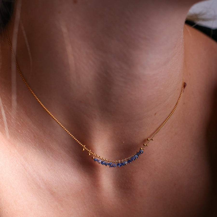 Kate Wood Blue Sapphire Row Necklace at ethical jewellers EC One London