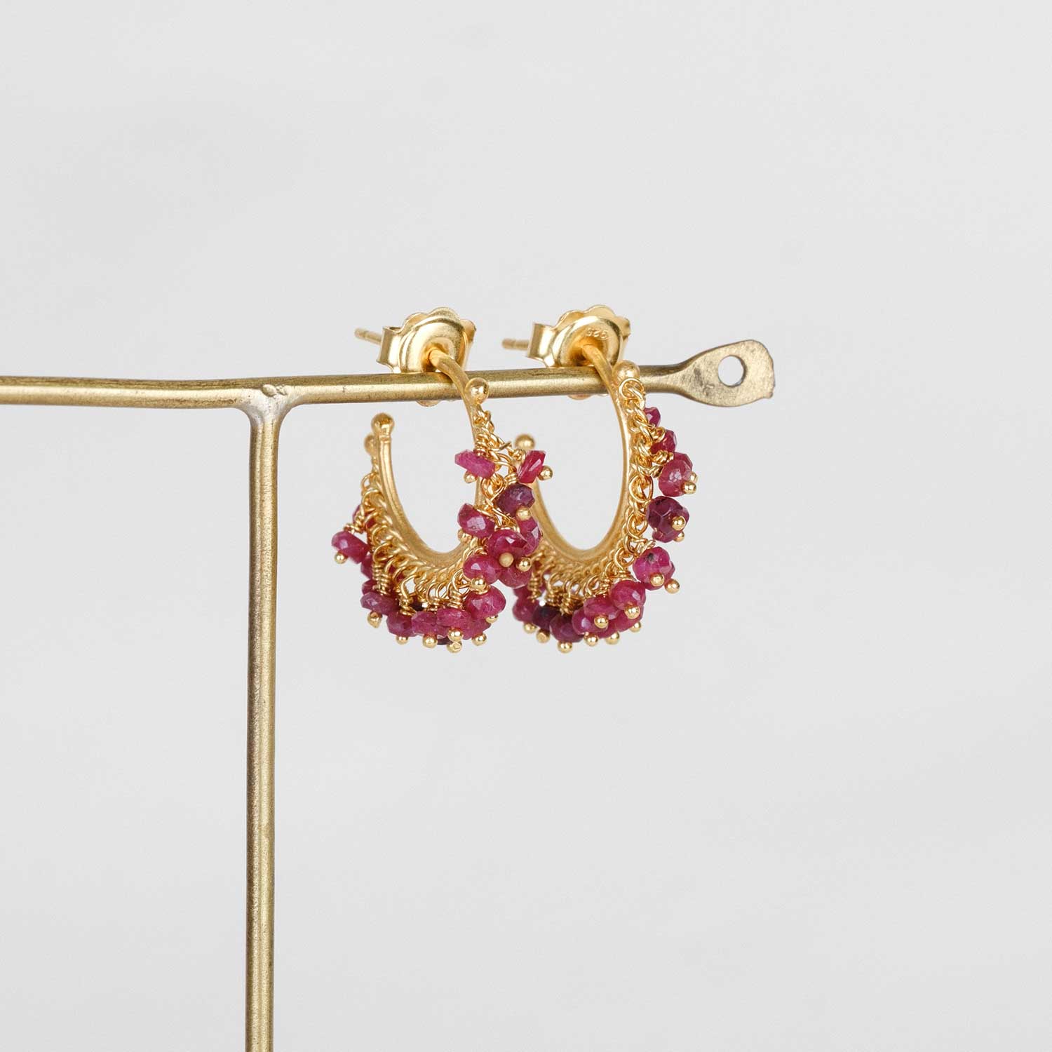 Small Chain Hoop Ruby Earrings By Kate Wood at ethical jeweller E.C.One London