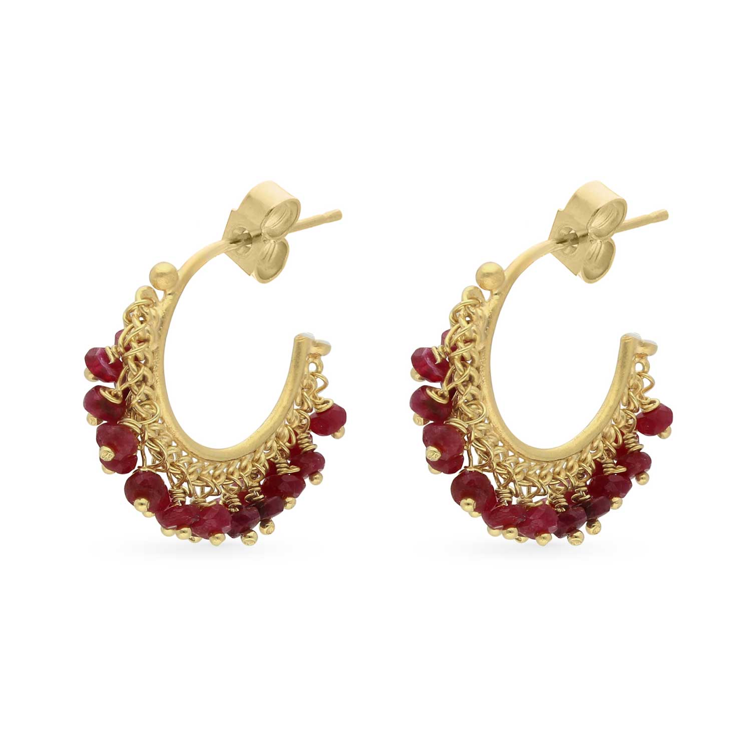 Small Chain Hoop Ruby Earrings By Kate Wood at ethical jeweller E.C.One London