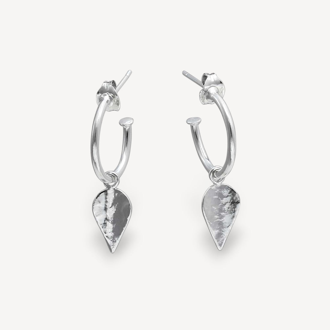KOMOREBI Leaf Drop Hoop Earrings Silver