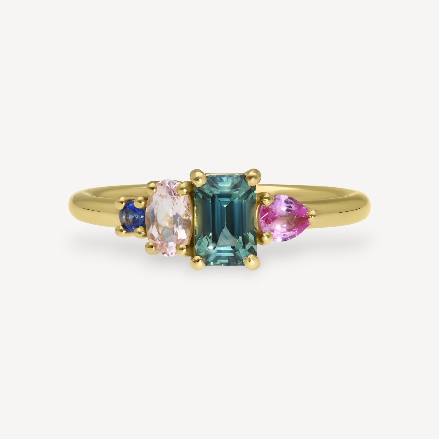 Large ELISE 18ct Yellow Gold Ring with Octagonal Teal  Sapphire