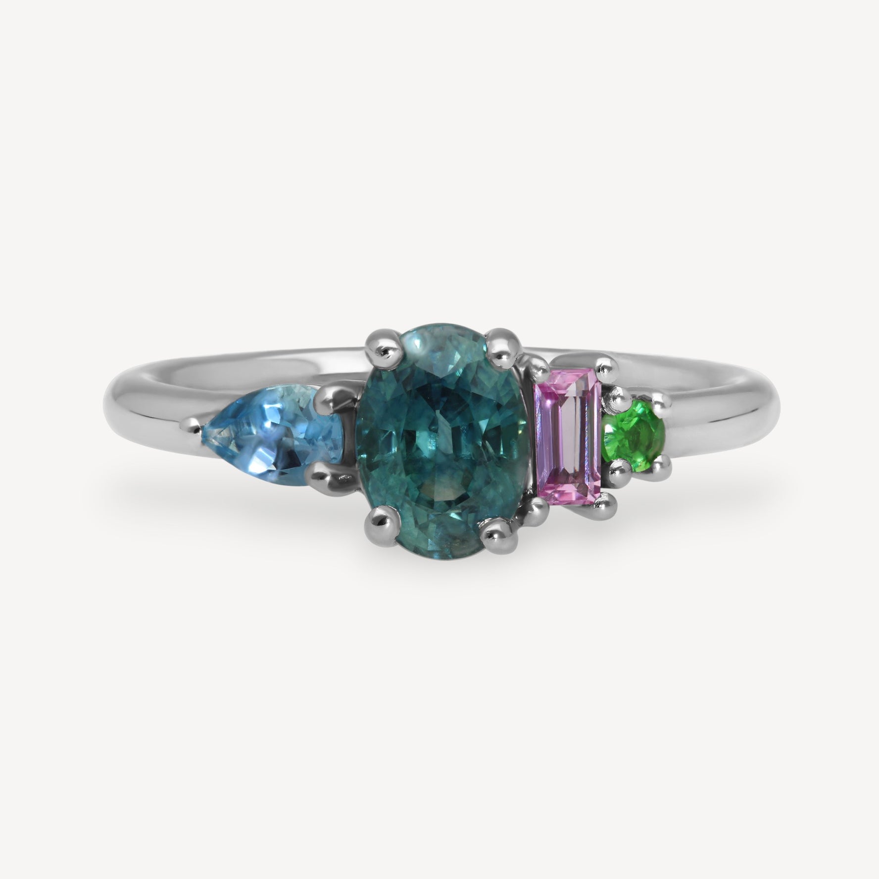 Large ELISE Platinum Ring with Oval Teal  Sapphire