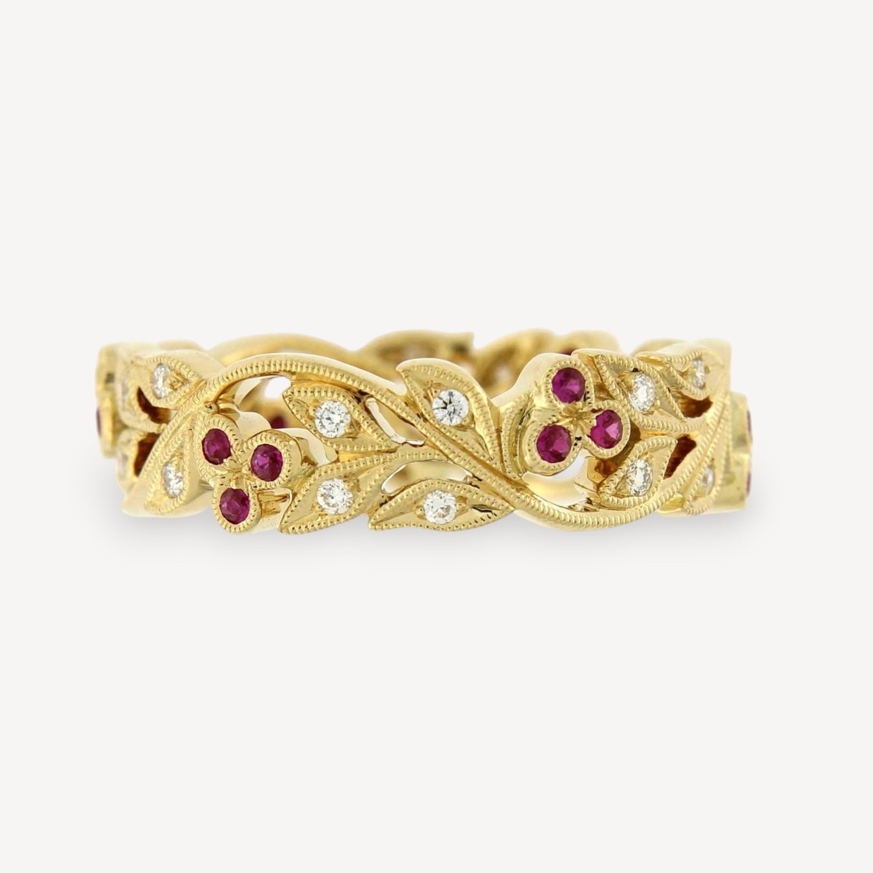 Medium Cherry Band Yellow Gold with Ruby and Diamonds