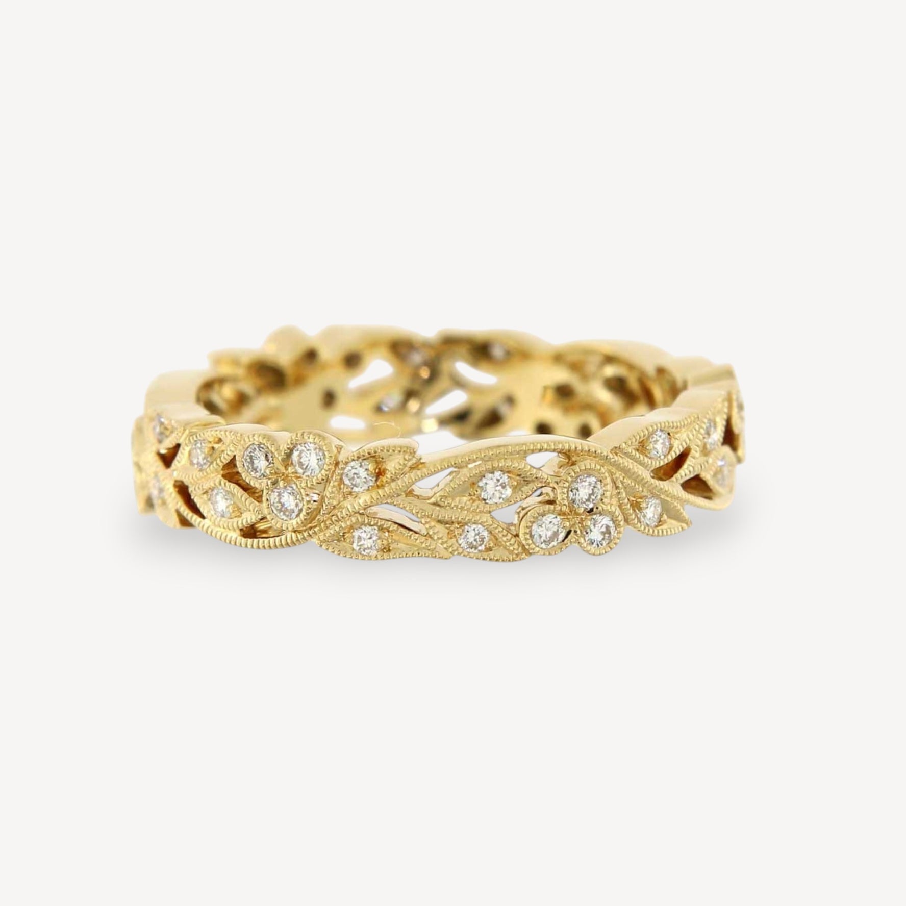 Narrow Cherry Floral Gold and Diamond Ring