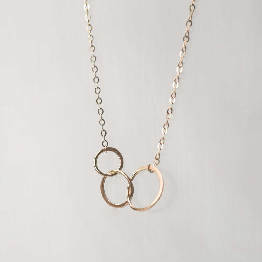 Gold Necklace with 3 Hammered Rings