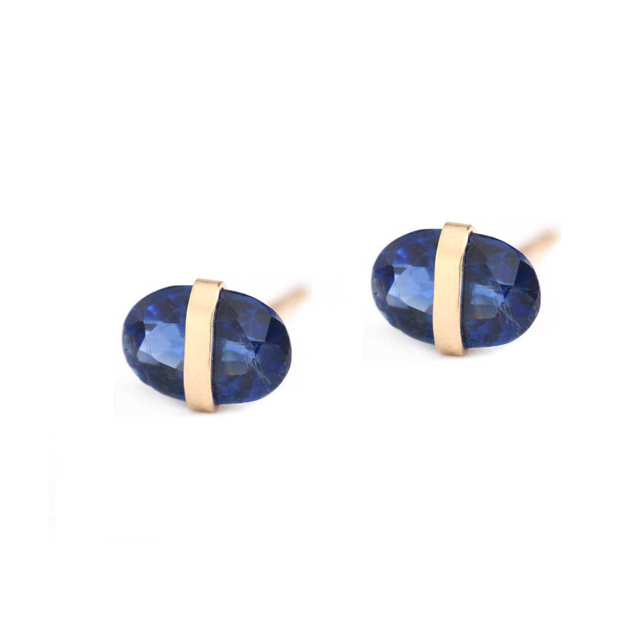 Melissa Joy Manning at EC One London wrapped mini kyanite stud earrings in recycled gold