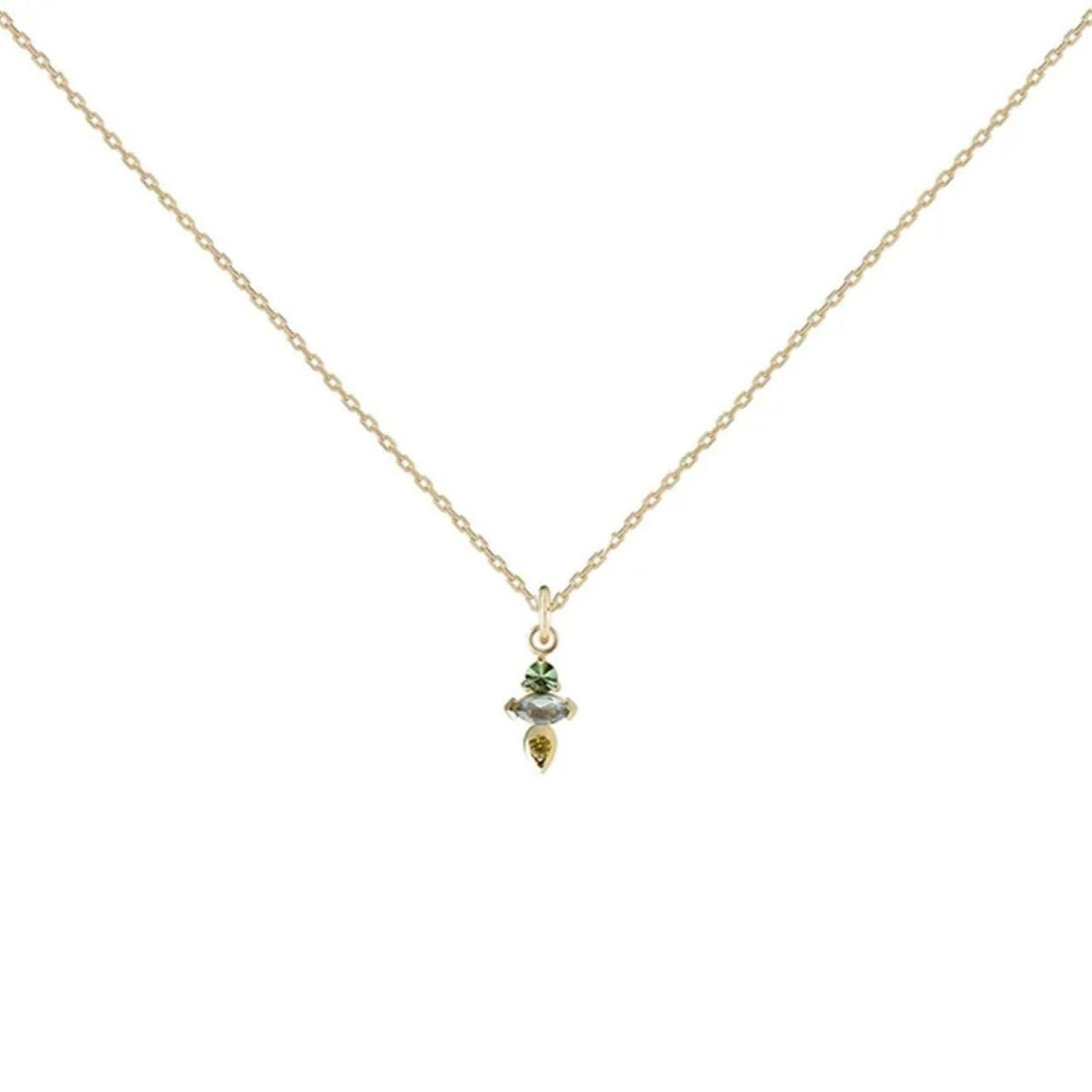 Metier at E.C. One AM-PM Tri Necklace with Aquamarine, Yellow Sapphire & Mint Tourmaline