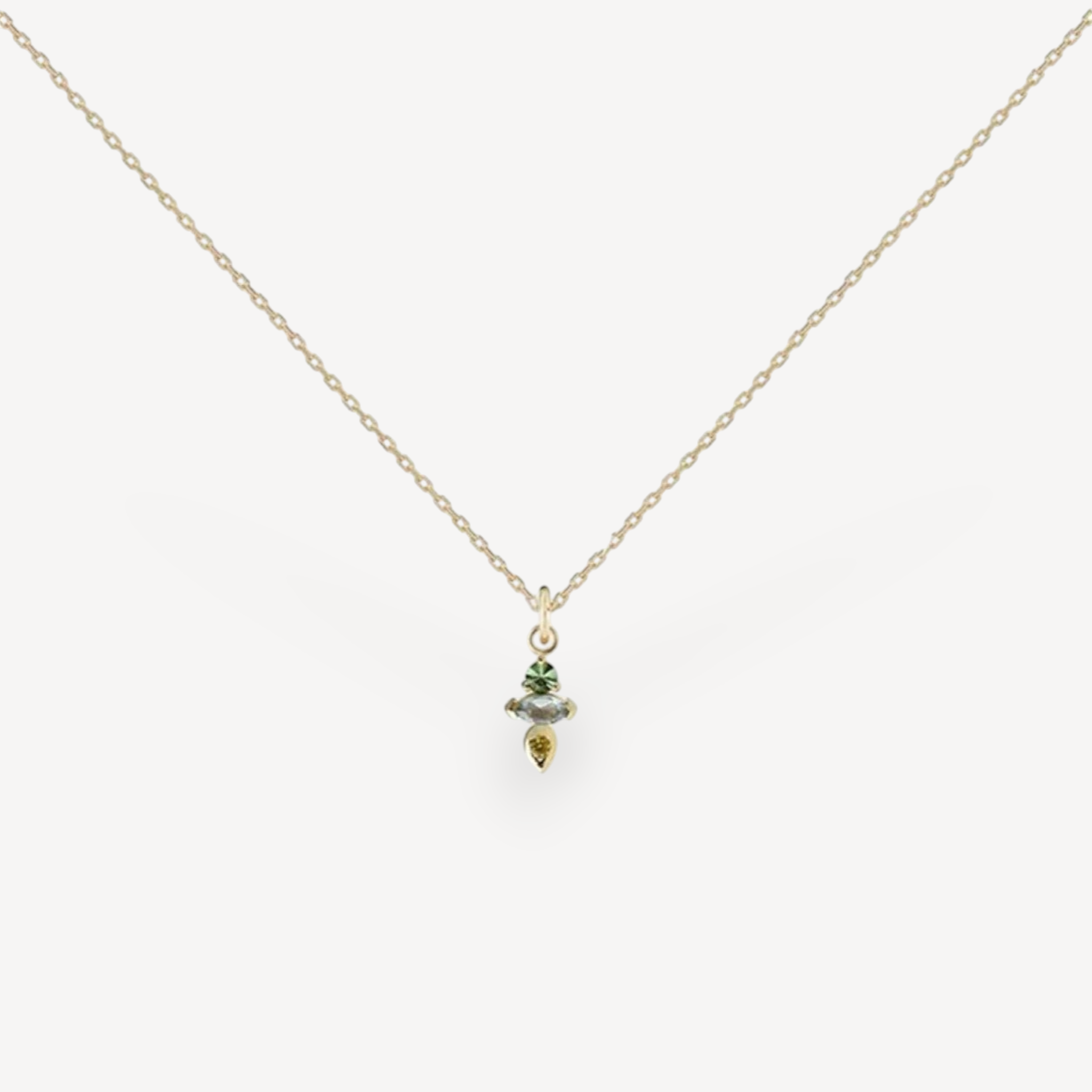 Metier at E.C. One AM-PM Tri Necklace with Aquamarine, Yellow Sapphire & Mint Tourmaline