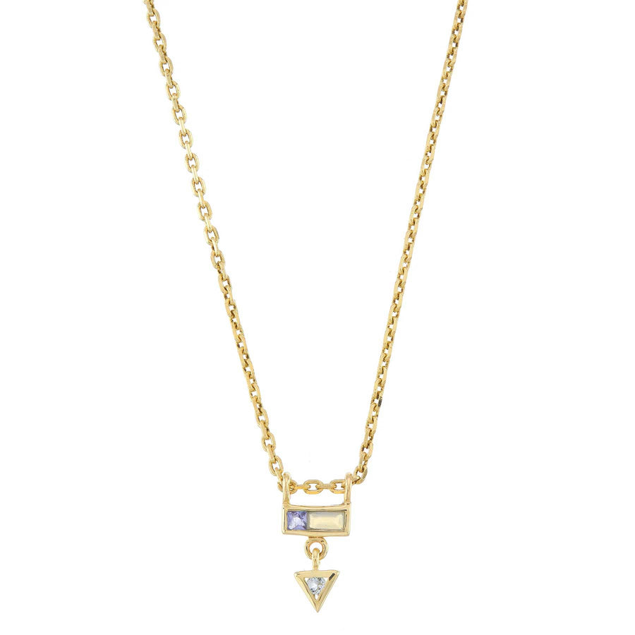 Metier Gold Mini AZ Pendant Necklace with Tanzanite, Opal & Aquamarine at EC One London