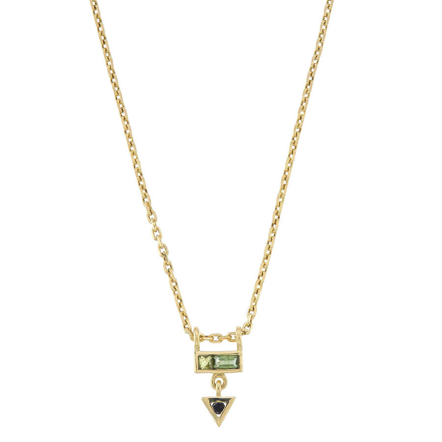 Metier Gold Mini AZ Pendant Necklace with Green Tourmaline & Black Diamond at EC One London