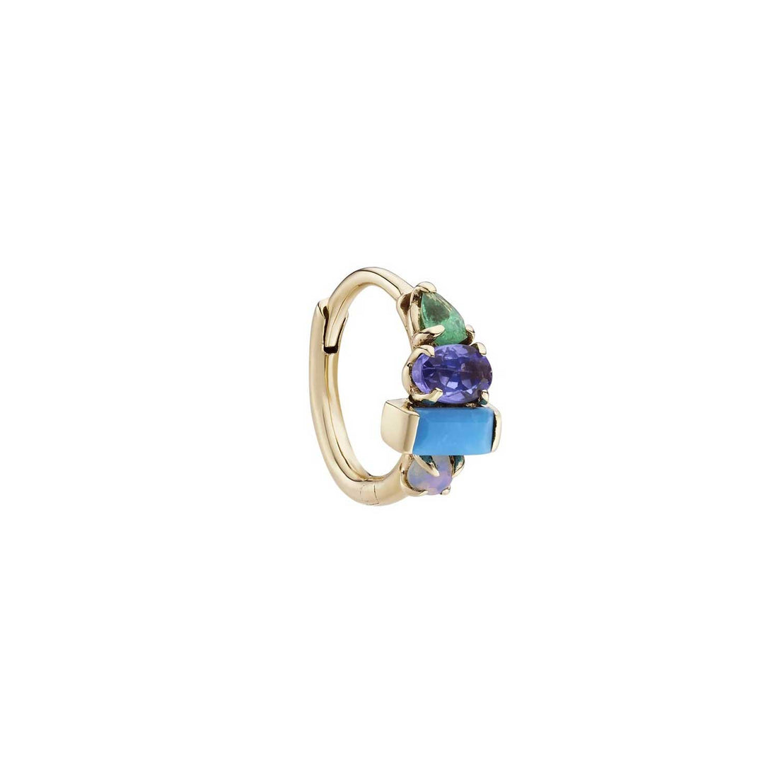 AM-PM Huggie with Emerald, Tanzanite, Turquoise & Opal SINGLE by Metier at ethical jeweller E.C.One London