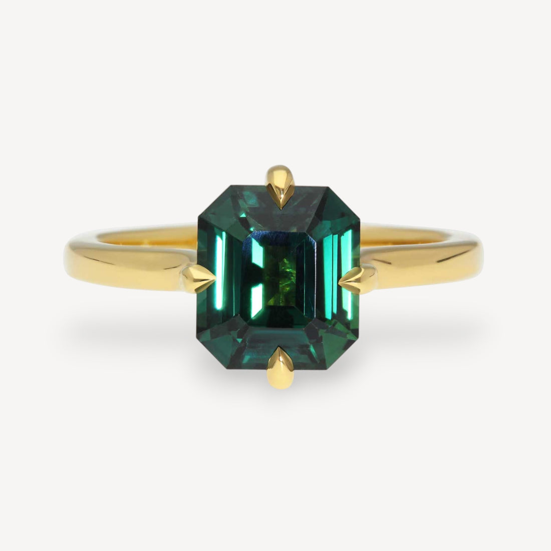 MILA Gold Solitaire Ring with Octagon Teal Sapphire