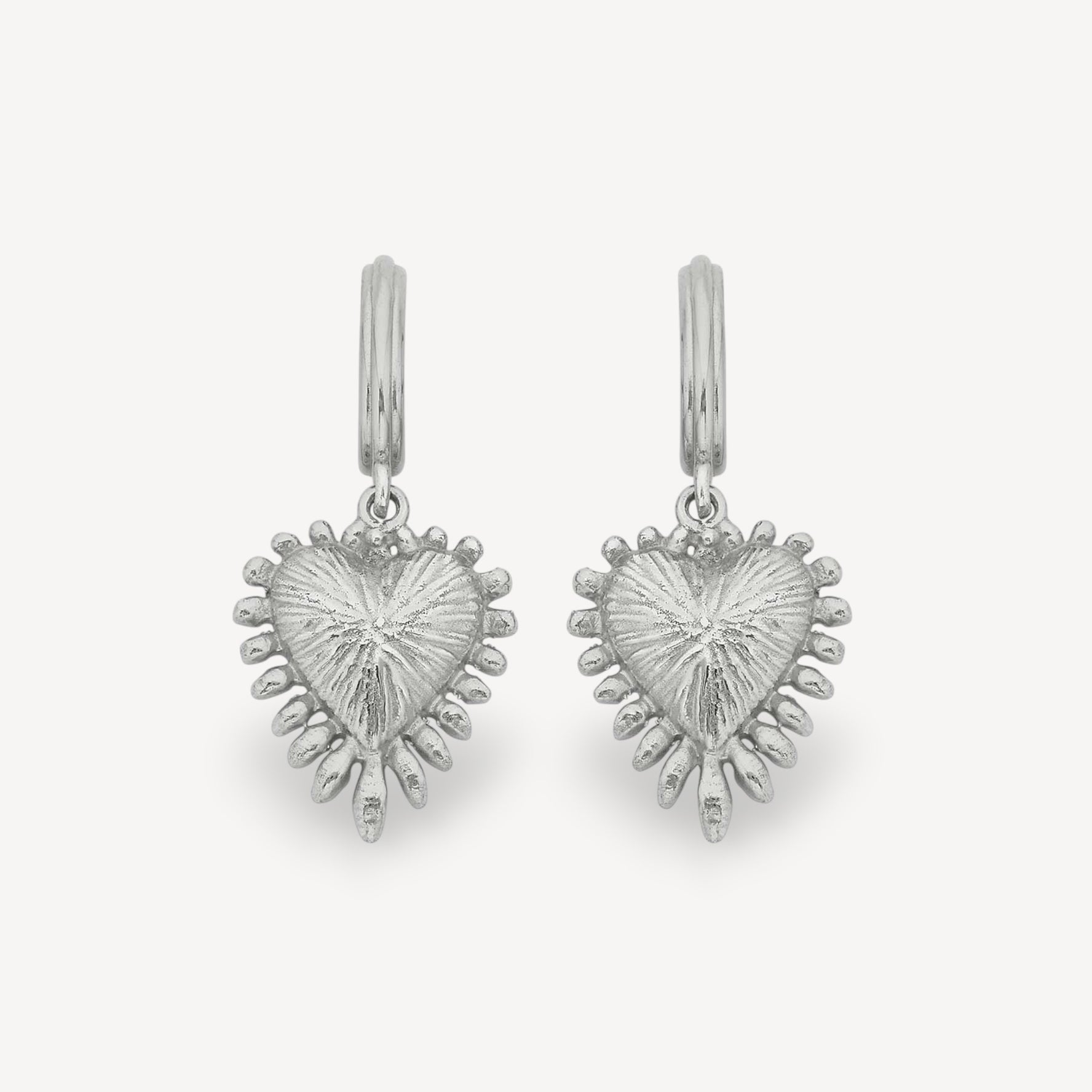 Mini Heart Ray Silver Earrings