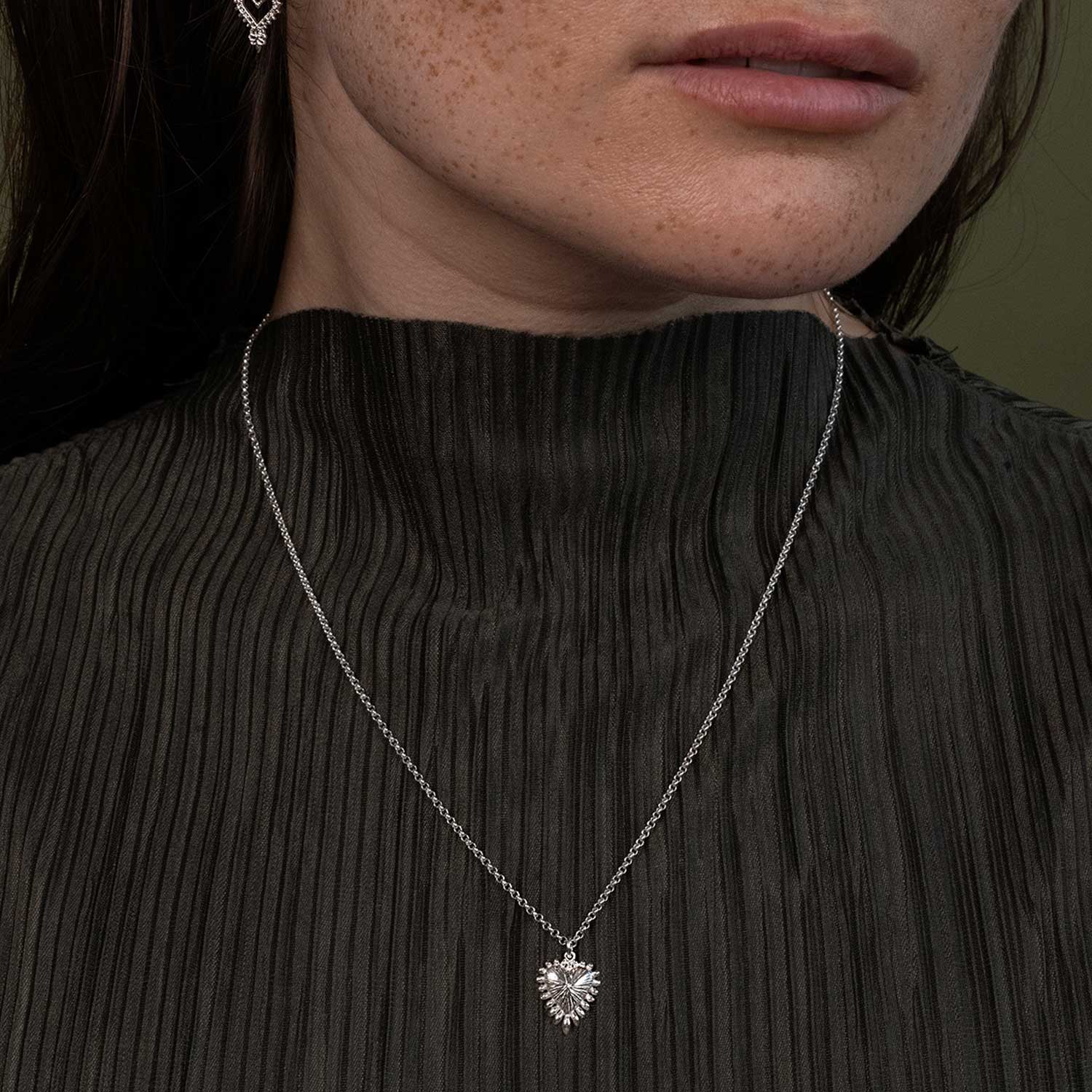 Mini Heart Rays Silver Necklace  by Zoe & Morgan at B Corp certified Ethical jeweller E.C.One London