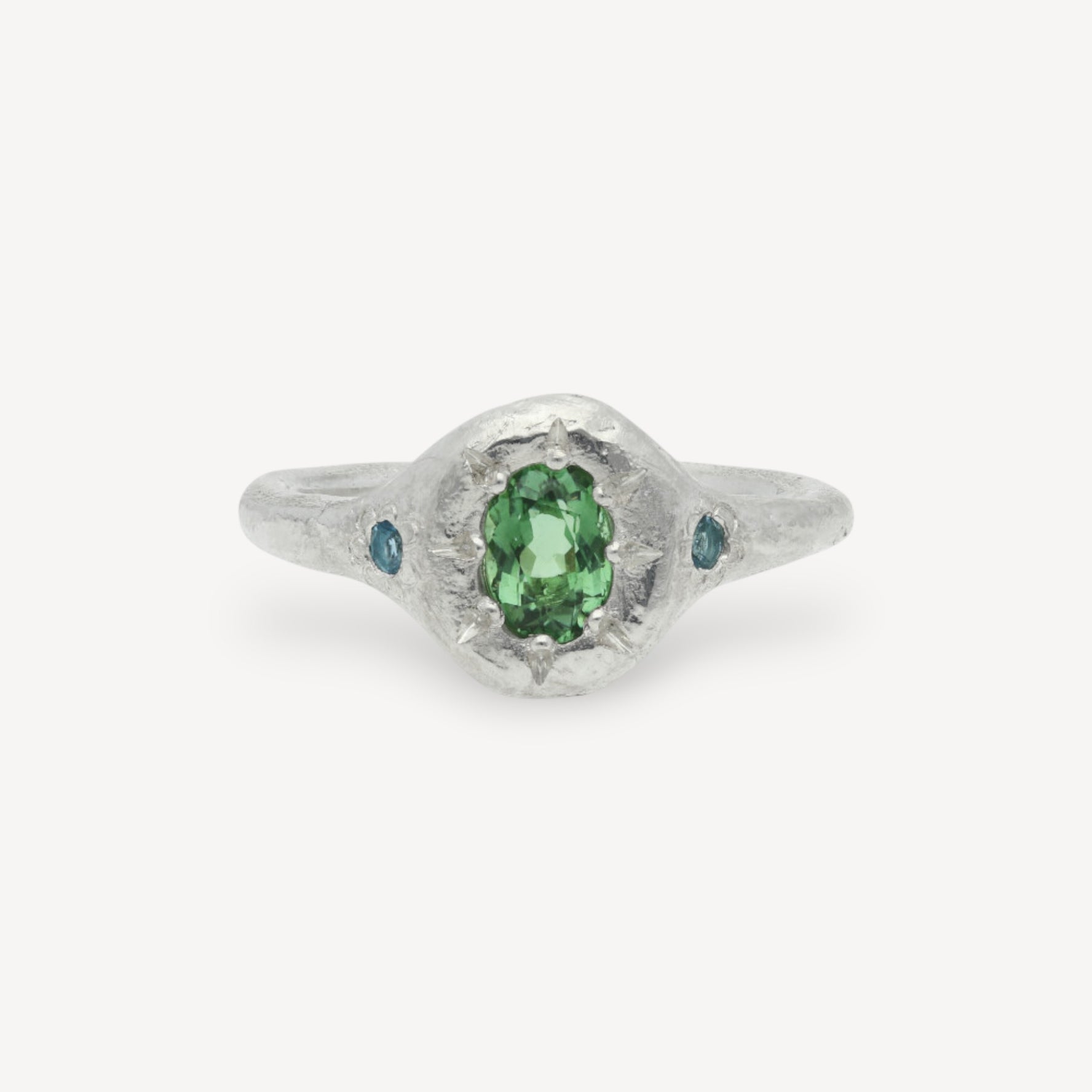 MONET'S GARDEN Signet Ring with Oval Green Tourmaline Silver