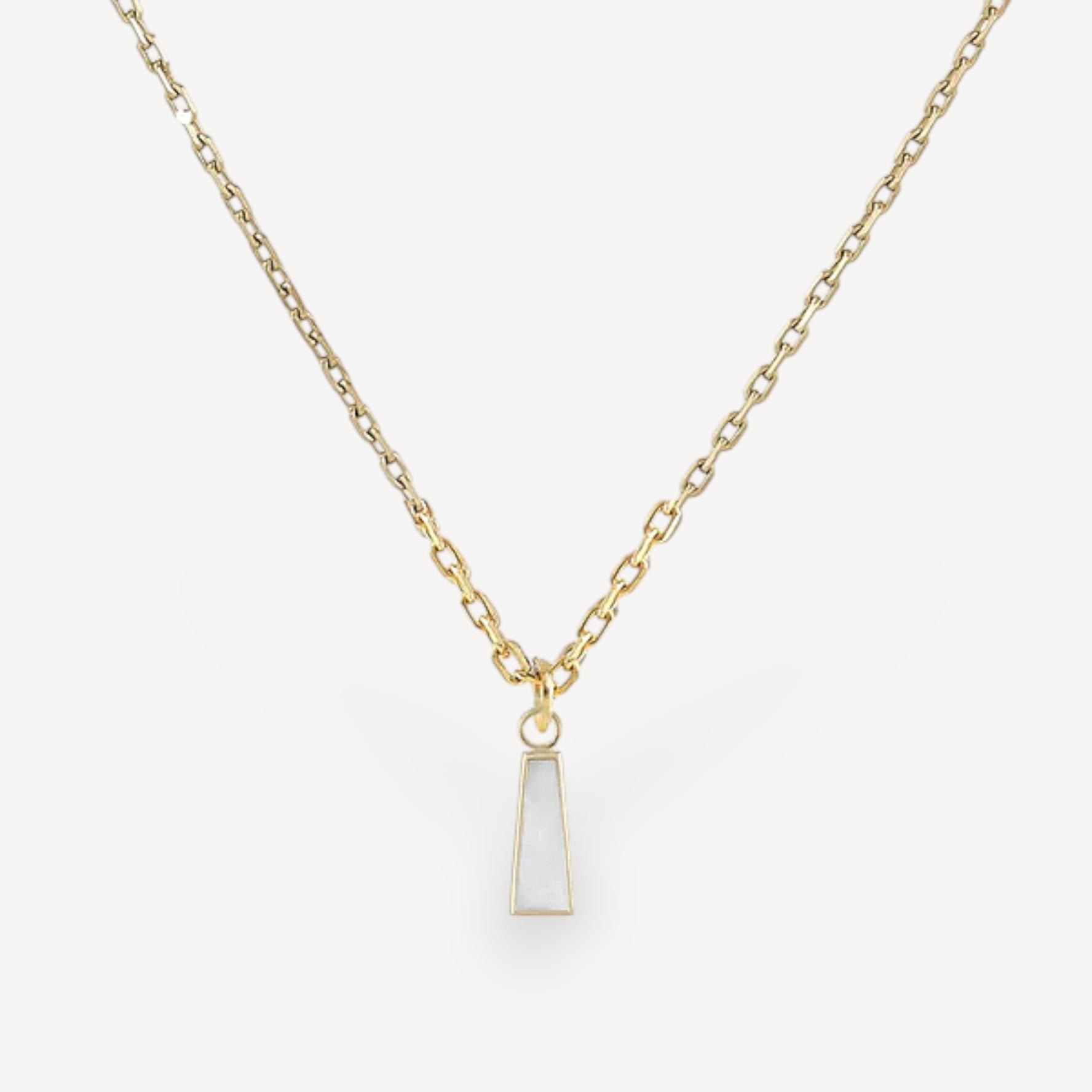 Mother of Pearl Trapezoid Gold Pendant Necklace