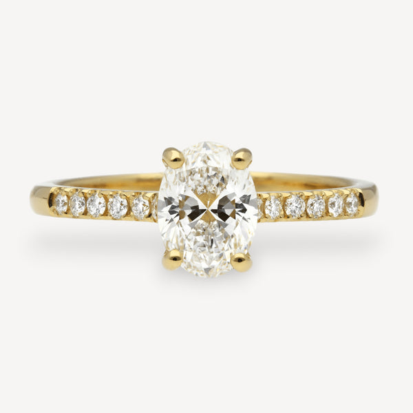 NANCY Oval Diamond Solitaire Ring with Diamond Shoulders
