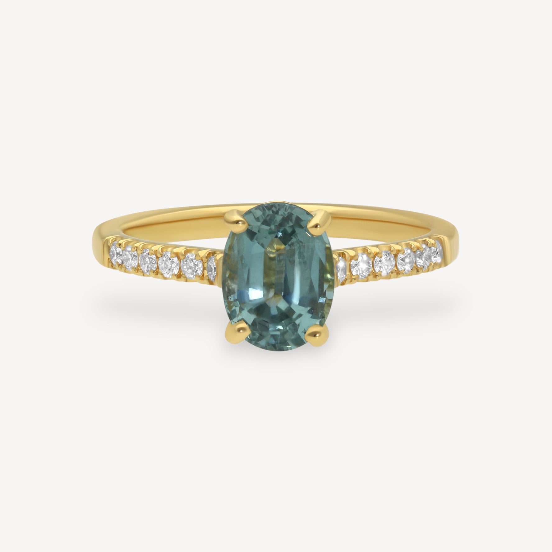 NANCY Oval Teal-Blue Sapphire and Diamond Ring