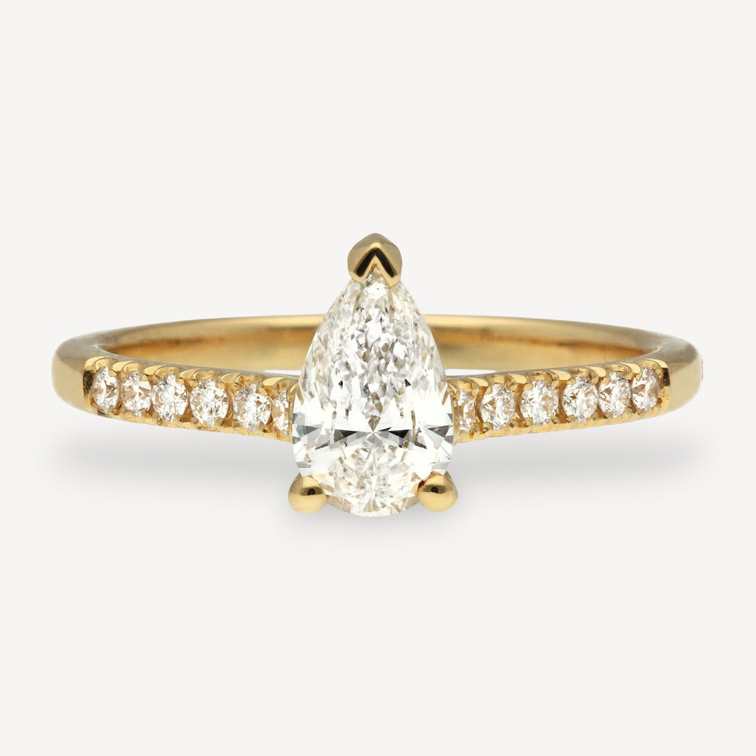 NANCY Pear-shaped Diamond Solitaire Ring with Diamond Shoulders