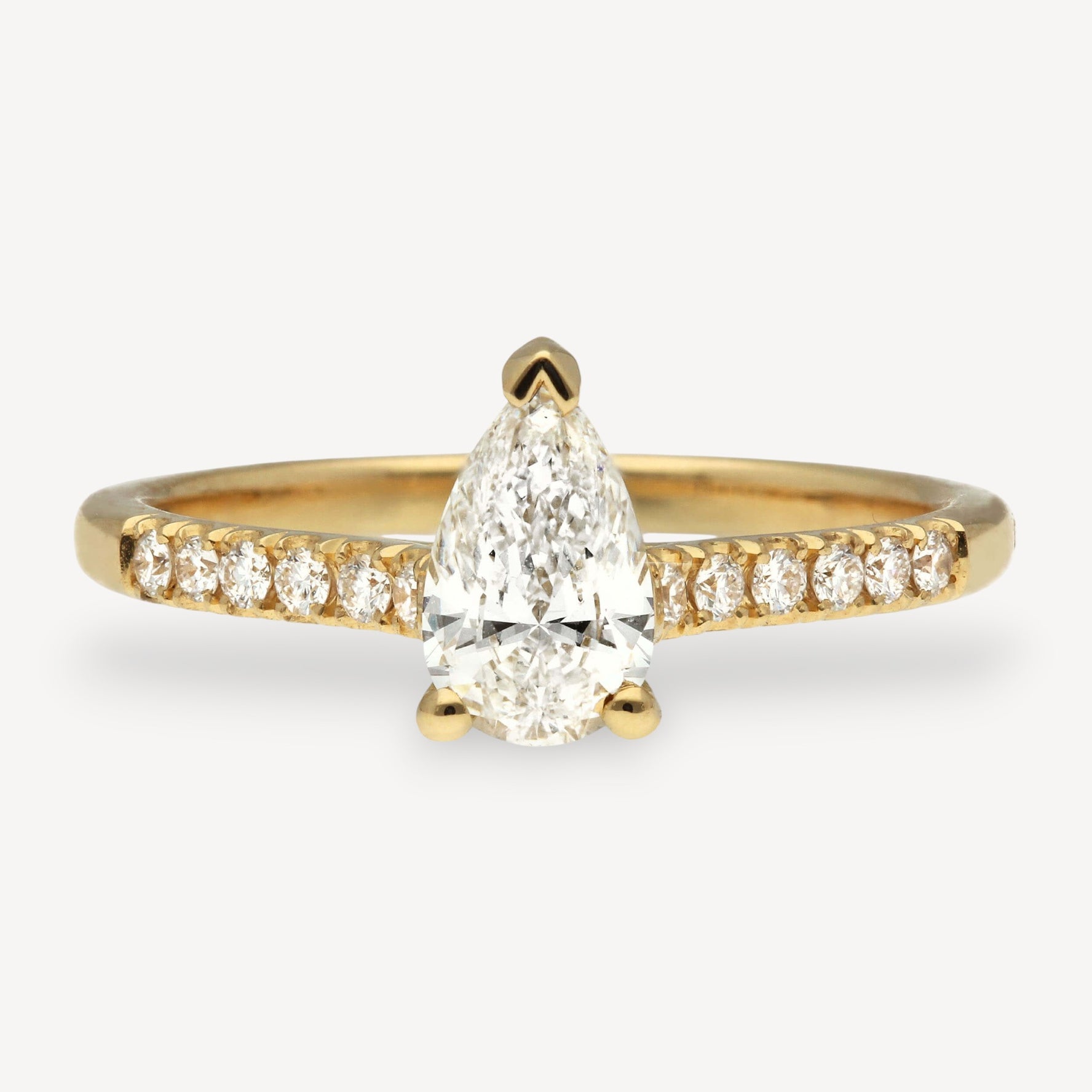 NANCY Pear-shaped Diamond Solitaire Ring with Diamond Shoulders