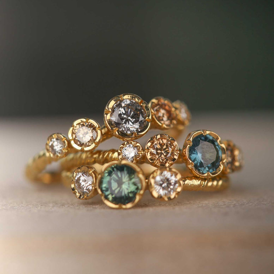 Natalie Perry EXCLUSIVE Teal Sapphire & Diamond Three Stone Ring at Ethical jewellers EC One London