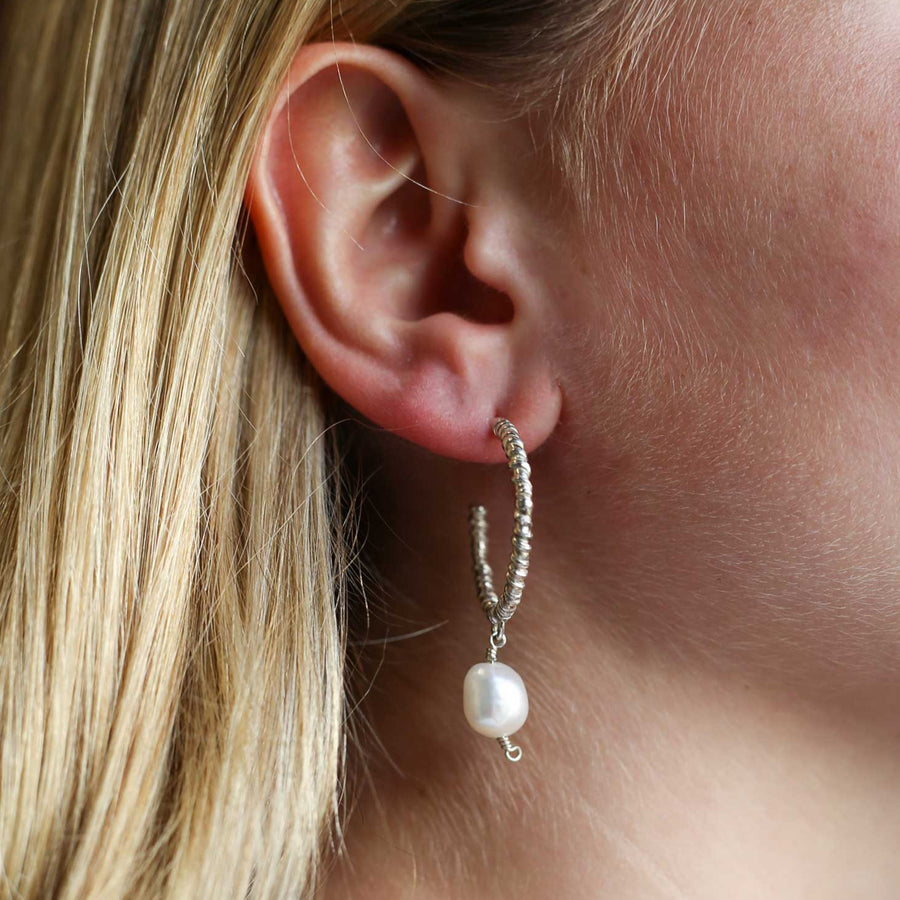 Natalie Perry Large Organic Hoops with Baroque Pearl Drops Silver at EC One