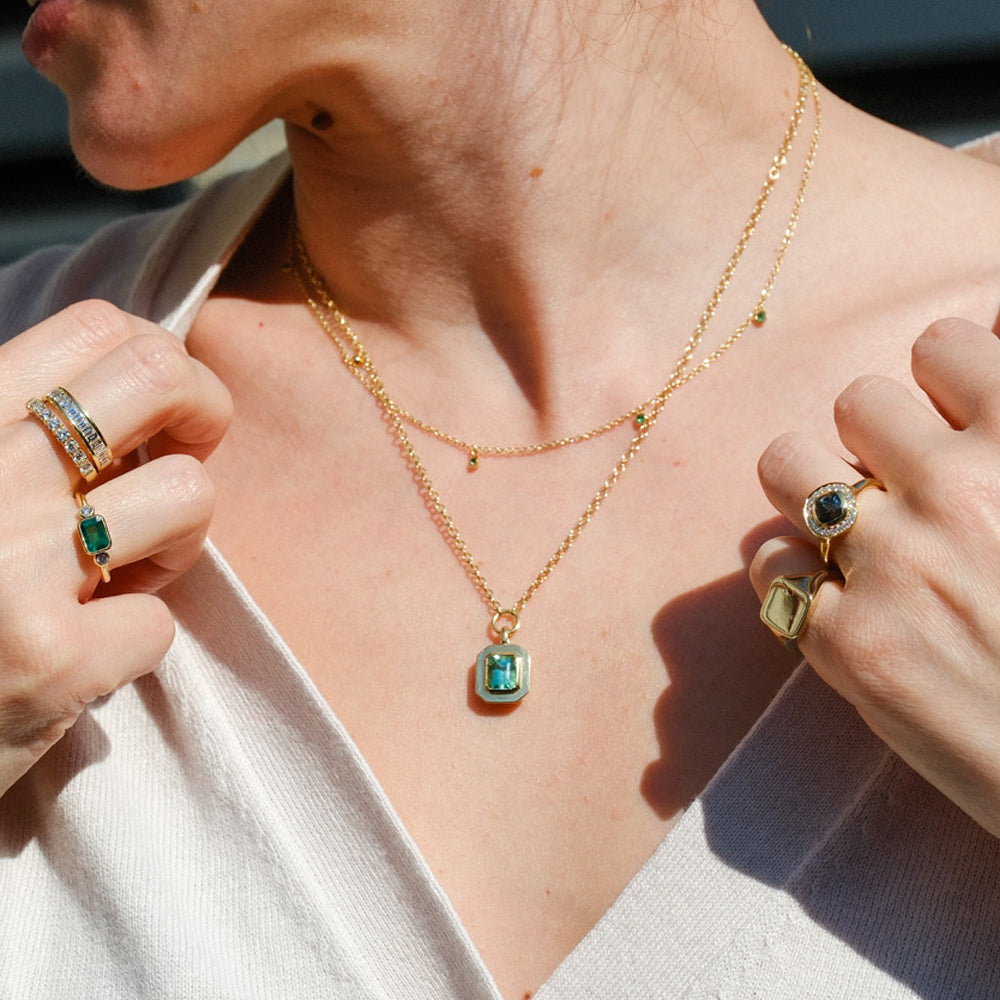 FRAME Large Framed Mint Tourmaline Gold Necklace