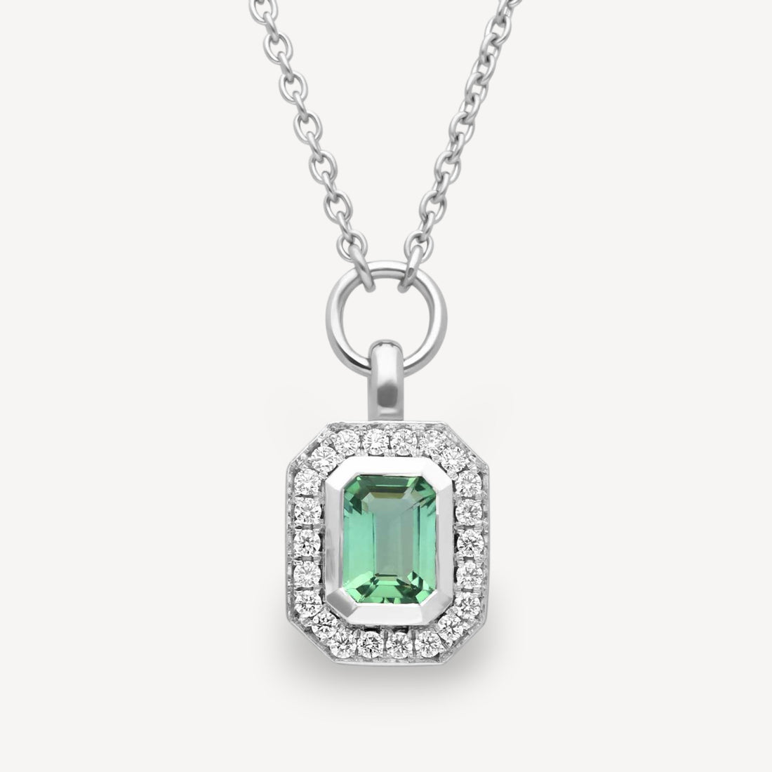 FRAME Mint Tourmaline Platinum Necklace with Diamond Halo